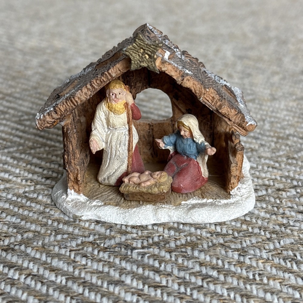 Vintage MIniature Nativity Mary Joseph Baby Jesus Resin